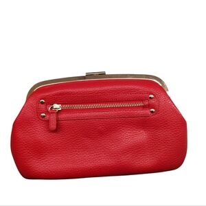LOFT Clutch Wallet Ann Taylor Red Leather Gold Tone Hardware